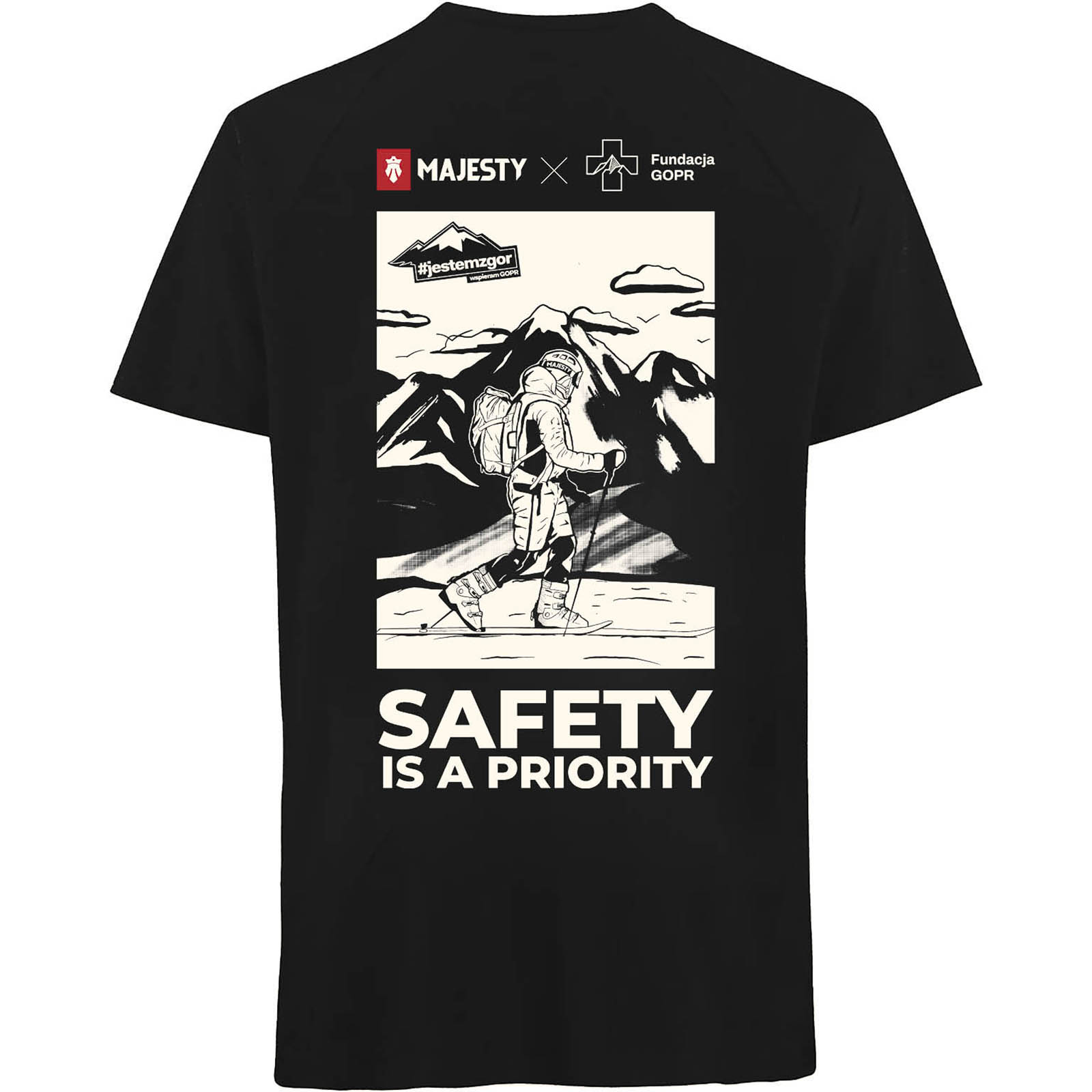 T-shirt MAJESTY x FUNDACJA GOPR SAFETY IS A PRIORITY black